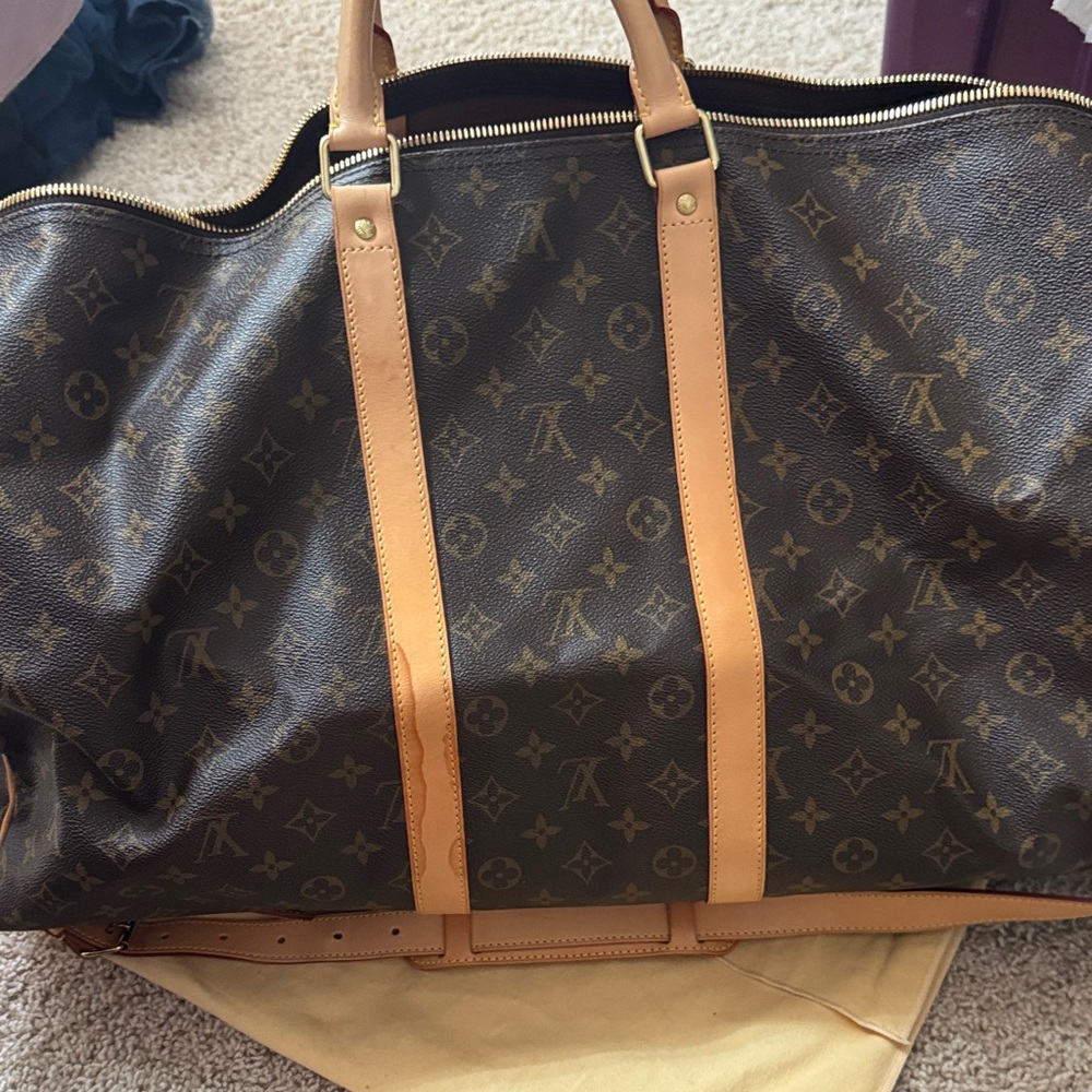 Louis Vuitton Brown Monogram Canvas 55 Duffel with Tan Leather Trim - Picture 2 of 16
